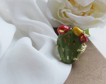 Sicilian Ring with Ceramic Prickly Pear