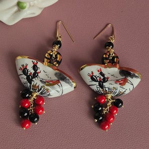 Sicilian Earrings with Ceramic Coffee Bag and colourful stones