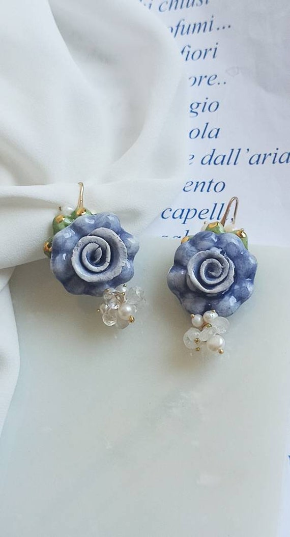 tile earrings with birds baroque earrings tile earrings Sicilian earrings READY TO SHIP flower earrings
