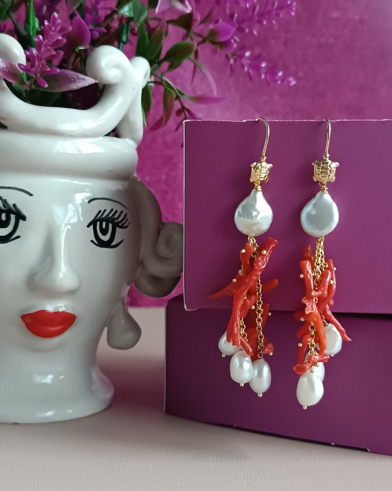 Boucles D'oreilles En Argent 925 Avec Corail Rouge - Delmaoro - Neuf Avec étiquettes