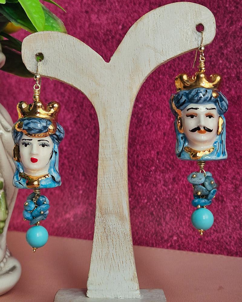 Orecchini Siciliani con Mattonelle in Ceramica di Caltagirone e Pom Pom Verdi