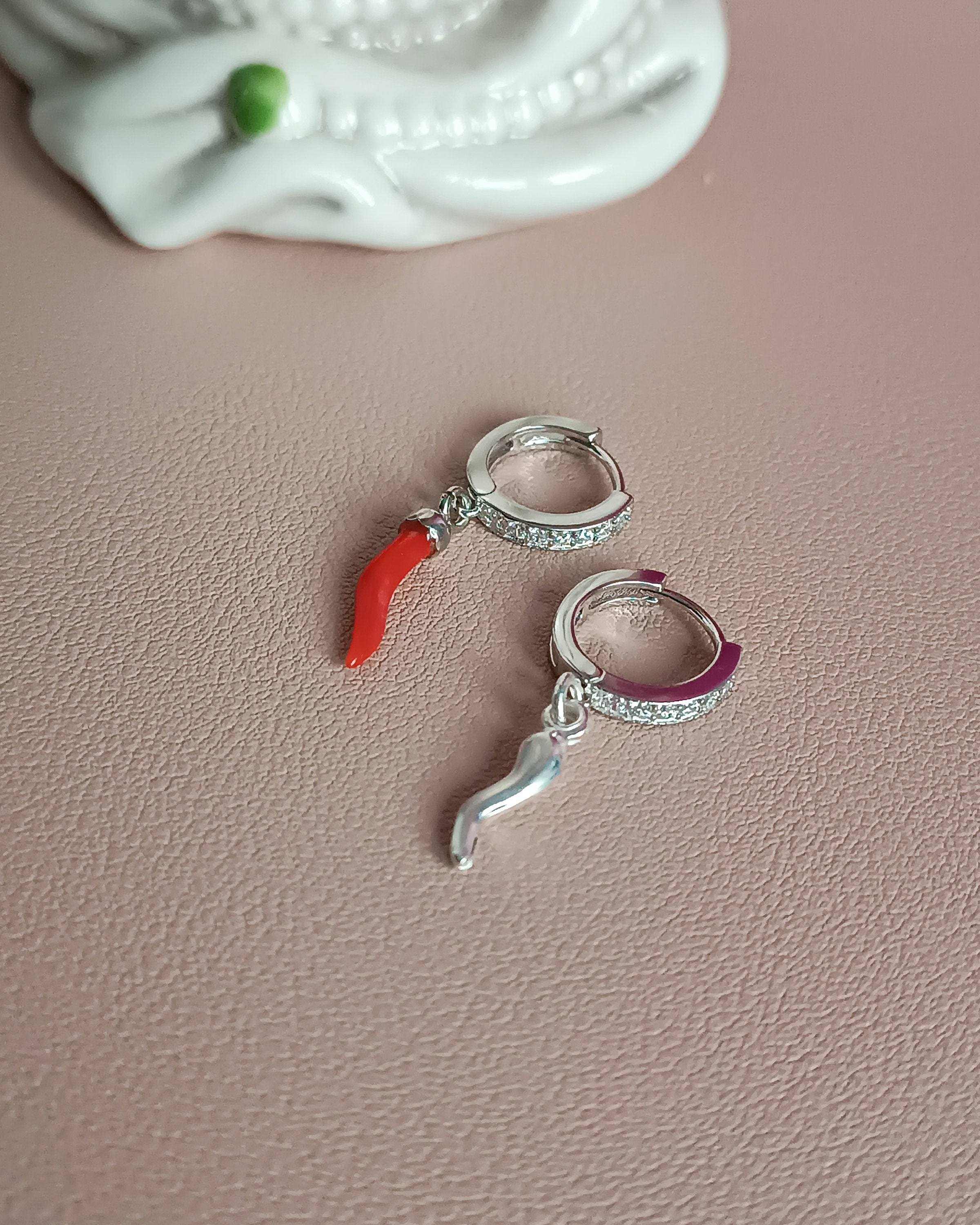 Orecchini a cerchio in argento sterling con pietra portafortuna, gioielli fatti a mano in argento 925 - Italia