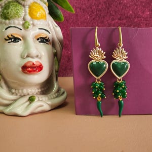 Sacred Heart earrings green