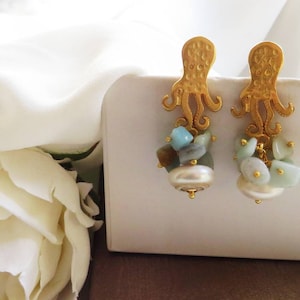 Octopus Earrings with Baroque Pearls