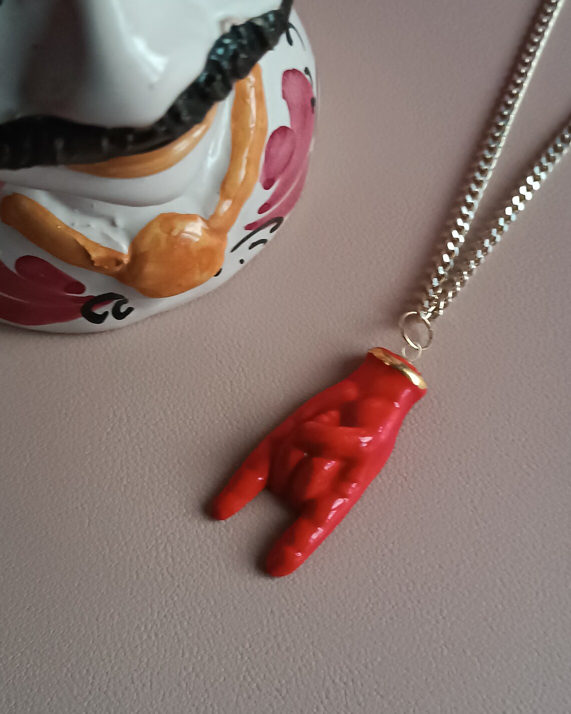 Chain Necklace With Sicily Ceramic Horn Hand - Etsy