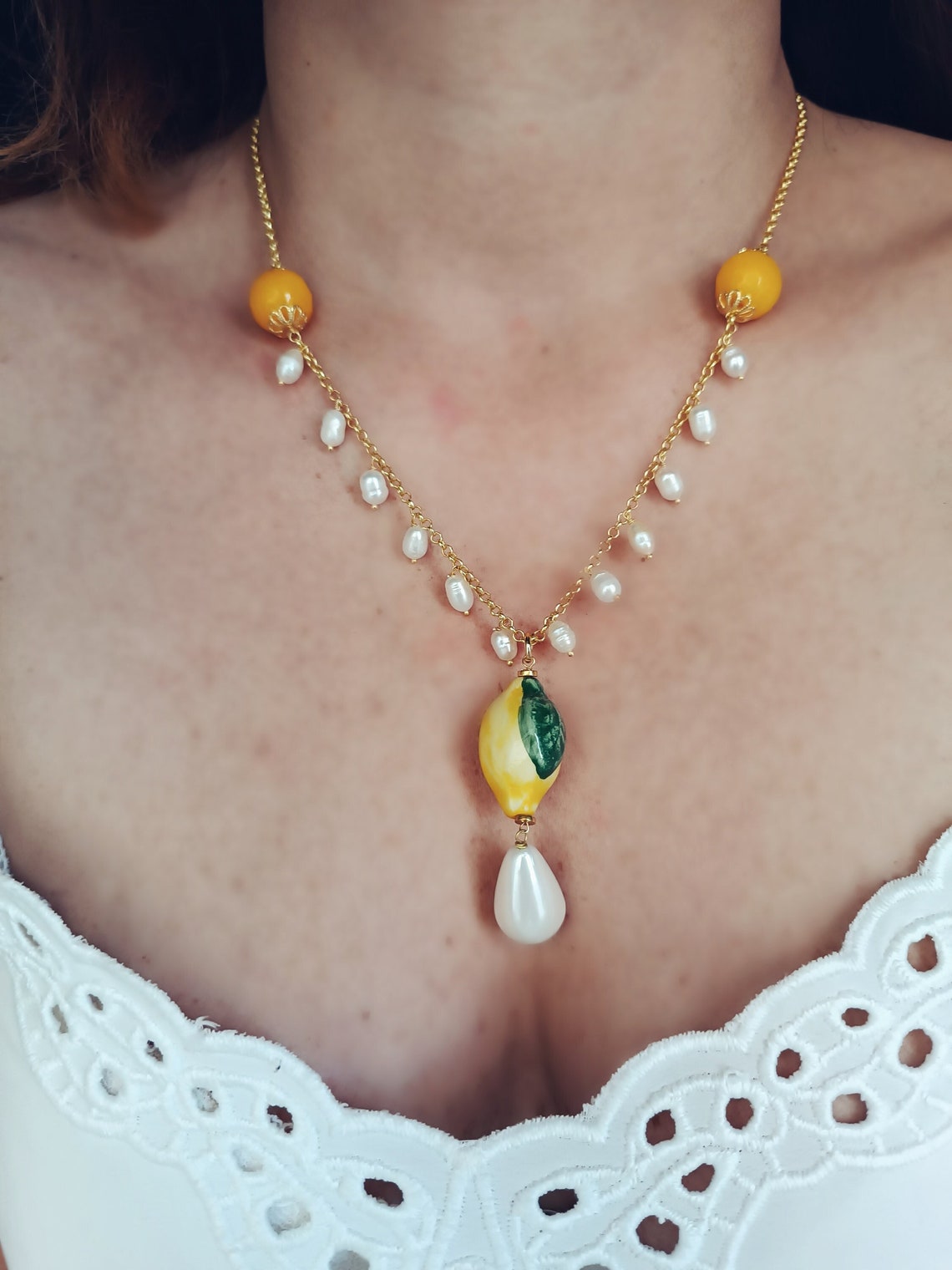 Gold Chain Necklace With Sicily Ceramic Lemon - Etsy