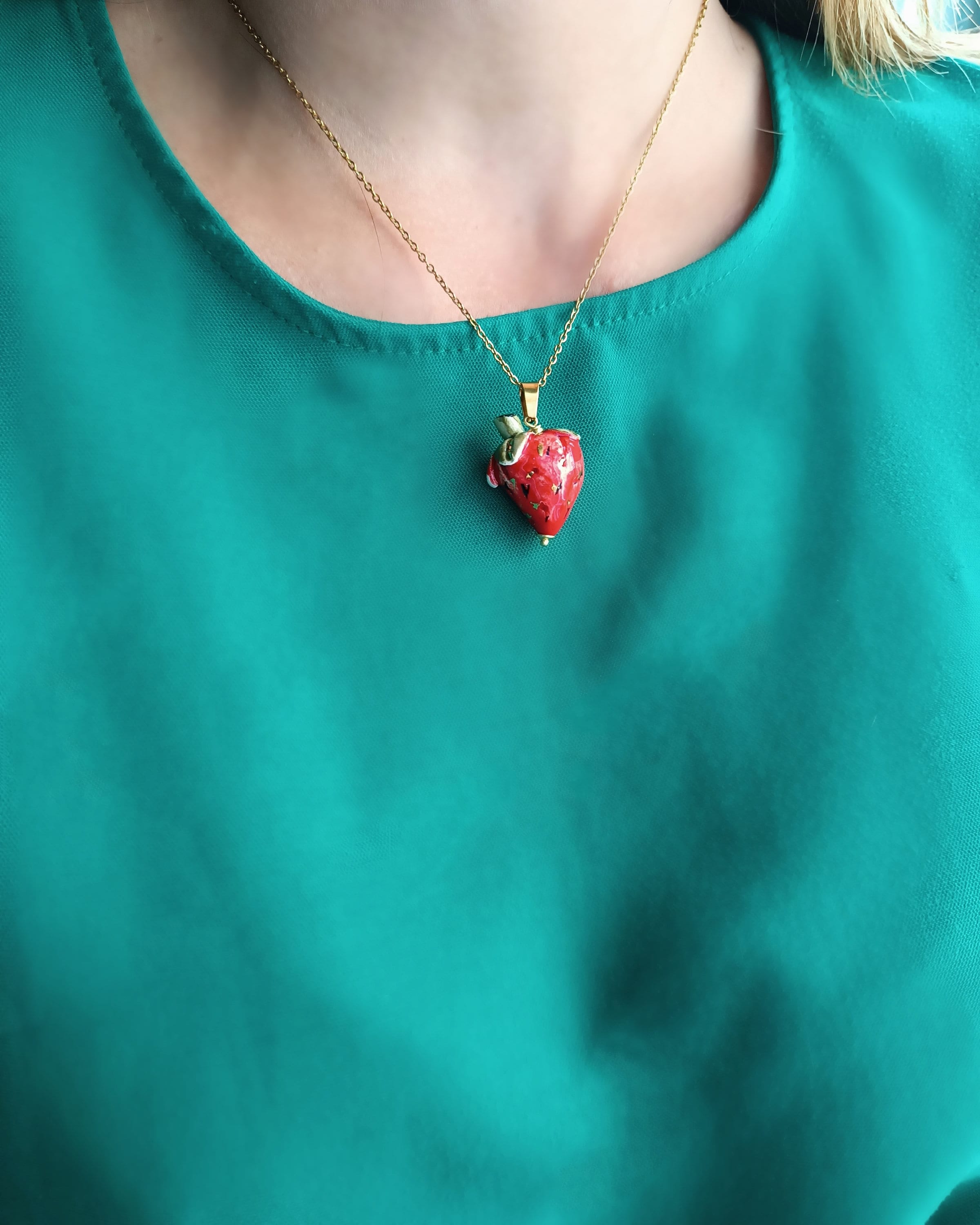 Gold Chain Necklace With Sicily Ceramic Strawberry - Etsy
