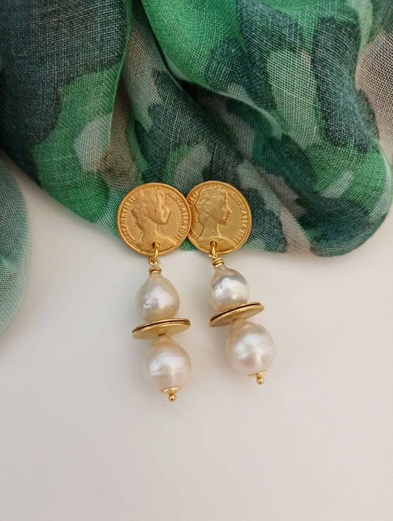 Double pearl earrings sale