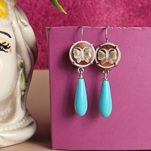Shell Cameo Earrings with Turquoise drop