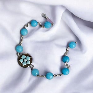 Chain Bracelet with Angelite stones and Shell Cameo