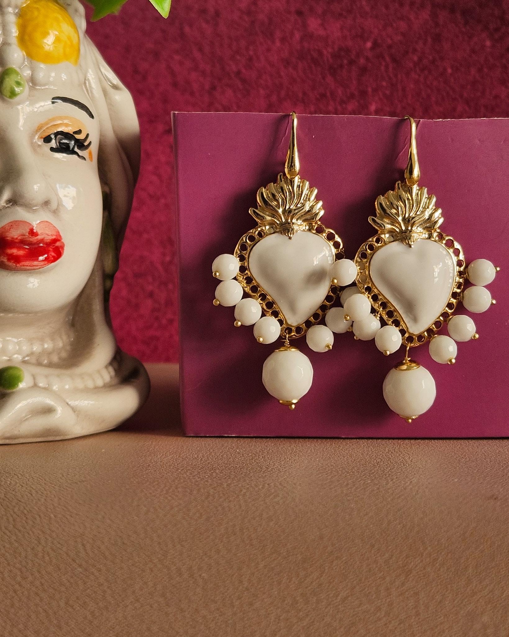 Sacred Heart earrings white