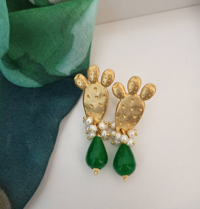 Orecchini in oro 14 carati placcato con goccia verde e vetro di cristallo, LU-0021 - Italia