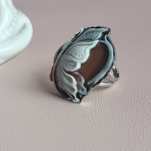 Bague victorienne en argent 925 avec camée papillon coquillage sardonique image 6