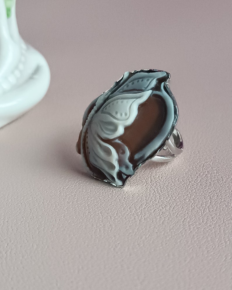 Bague victorienne en argent 925 avec camée papillon coquillage sardonique image 6