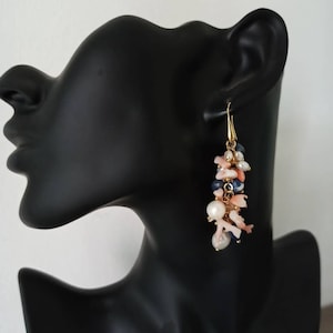 Long Cluster earrings with natural gemstones image 3