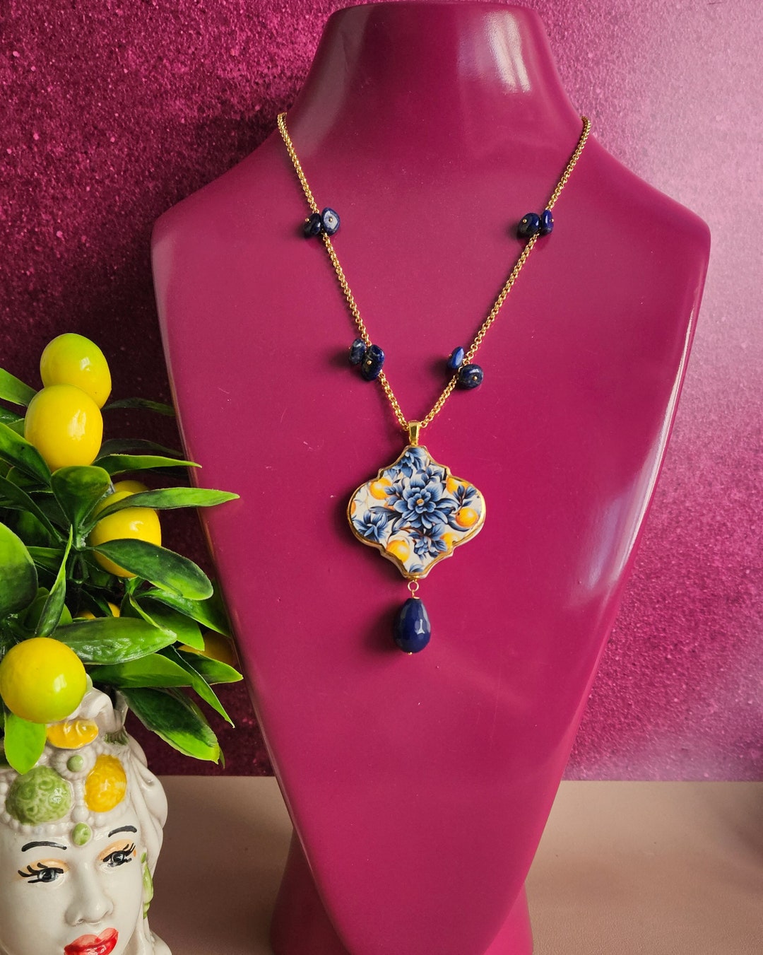 Chain Necklace With Sicily Ceramic Tile - Etsy