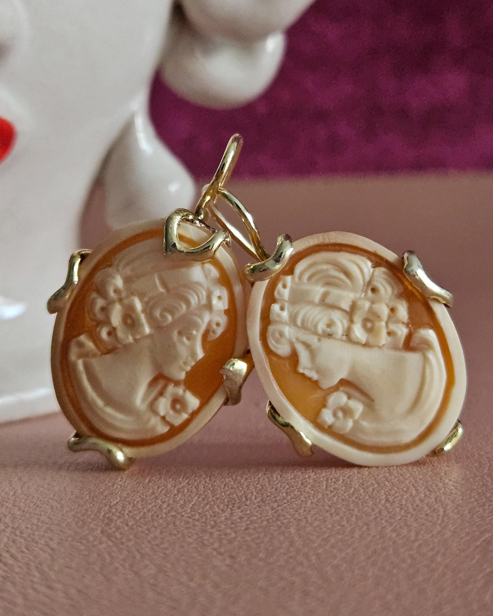 シェルカメオ付き、ゴールドメッキシルバー925のビクトリア朝