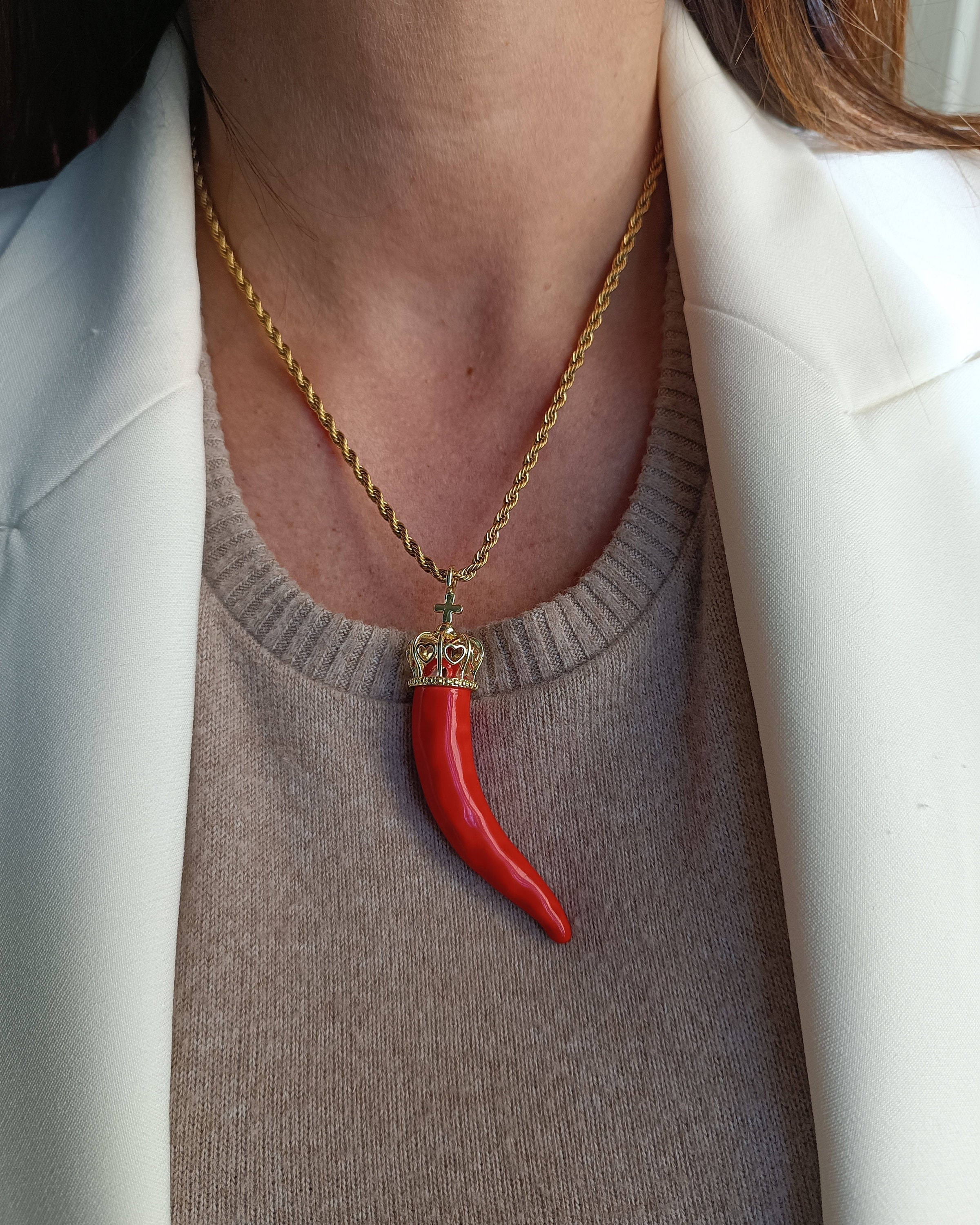 COOLSTEELANDBEYOND Collana Uomo Vichinga Con Ciondolo Corno In Acciaio Inox - Nero Lucido