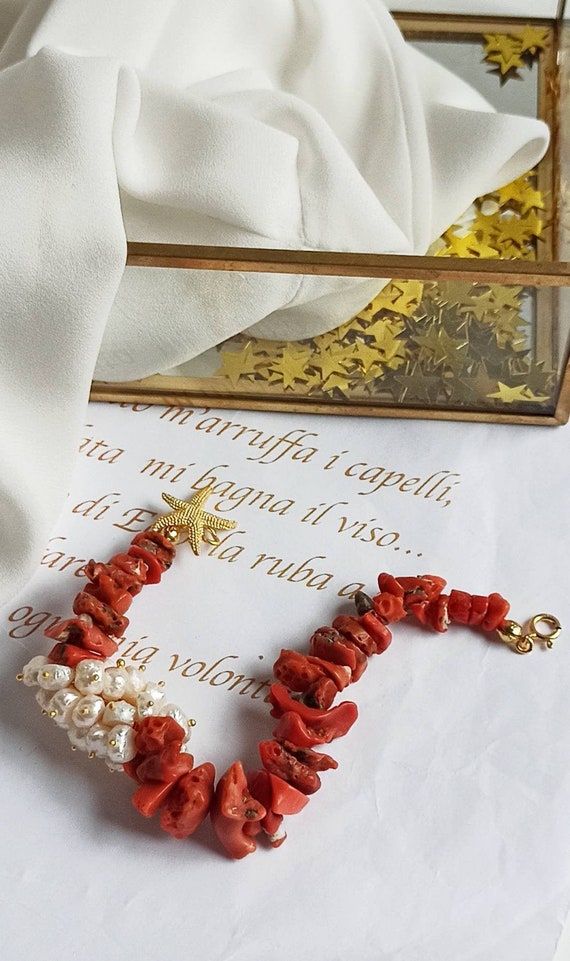 Perles anciennes de corail rouge italien vintage, perles de