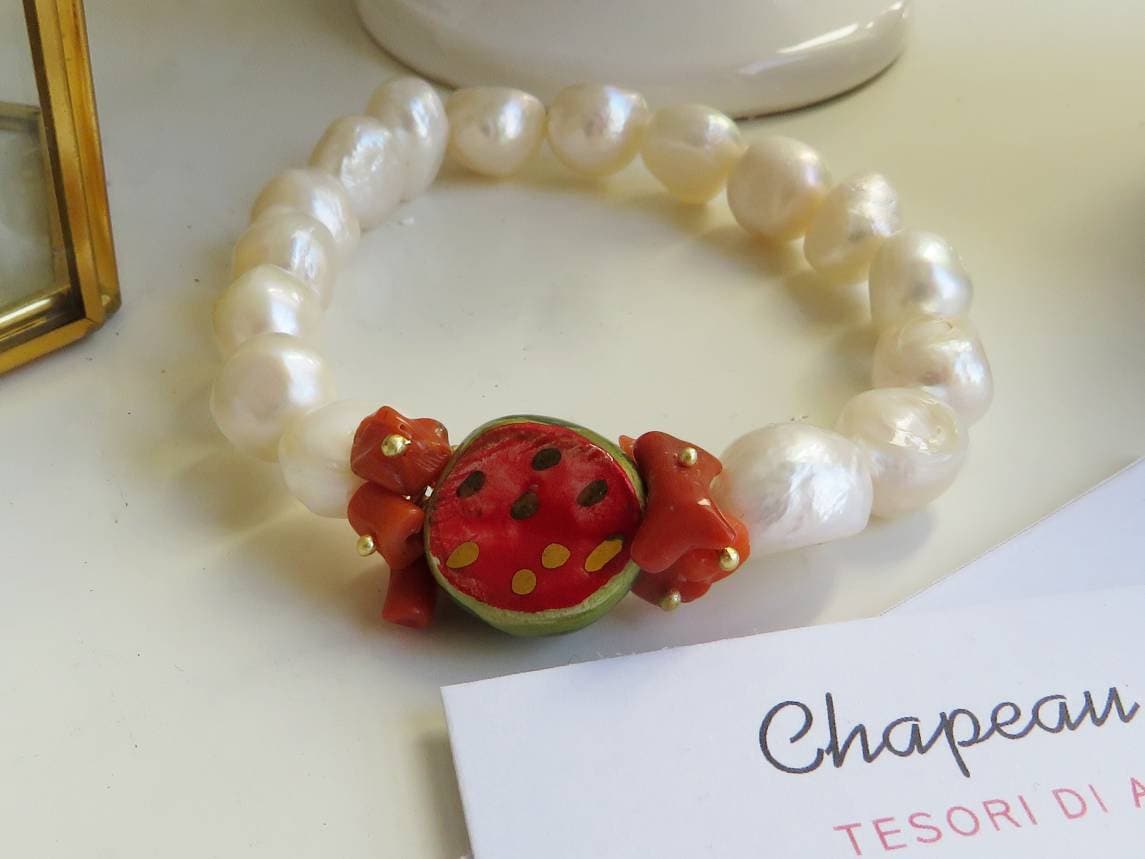 Pulsera perlas con sandía en caltagirona cerámica pintada a - Etsy España