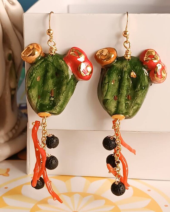 Boucles D'oreilles Pendantes En Argent 925 Avec Corail Rouge - Fermoir Monachella, Bijoux Artisanaux Pour Femme