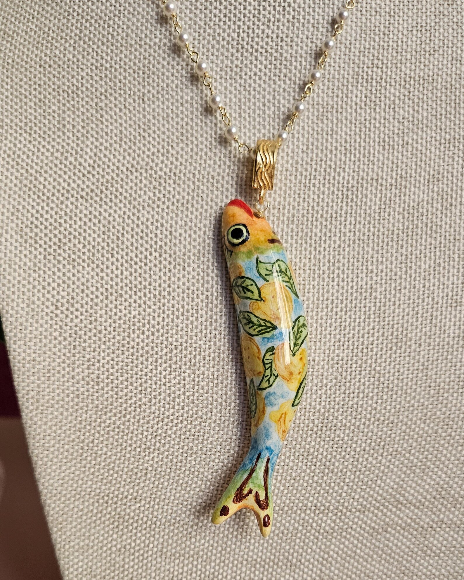 Rosary Chain Necklace With Sicily Ceramic Fish - Etsy