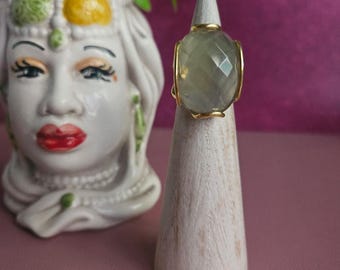 Bague Réglable Atelier Lunaire - Plaquée Or, Aventurine Verte, Forme Serpent