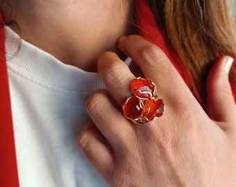 Three red Chrysoberyl stone Ring