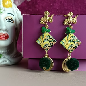 Baroque style Sicily tile earrings