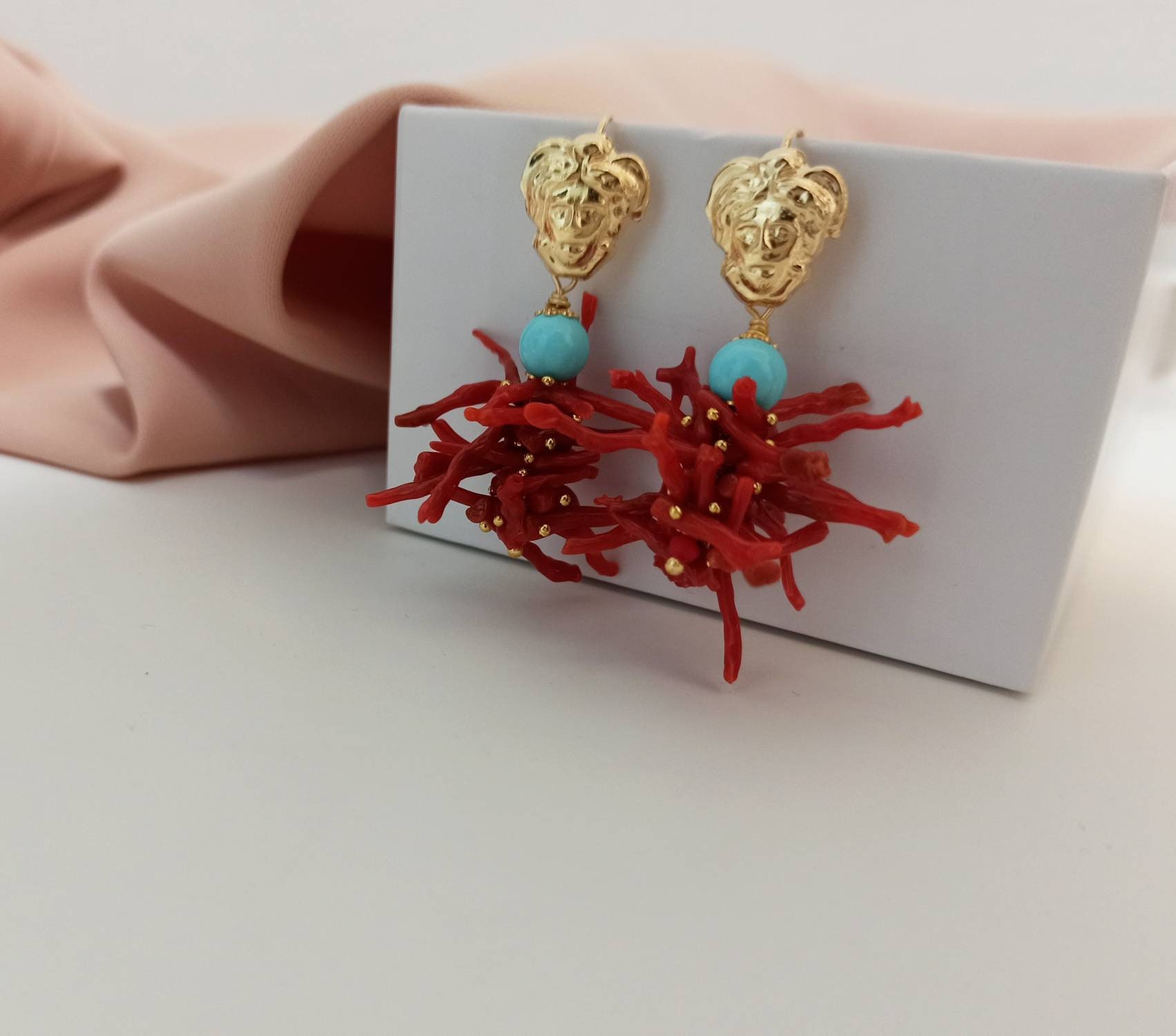 Red Coral Branches Cluster Earrings - Etsy
