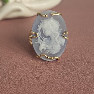 Victorian style ring with Blue Agata Cameo