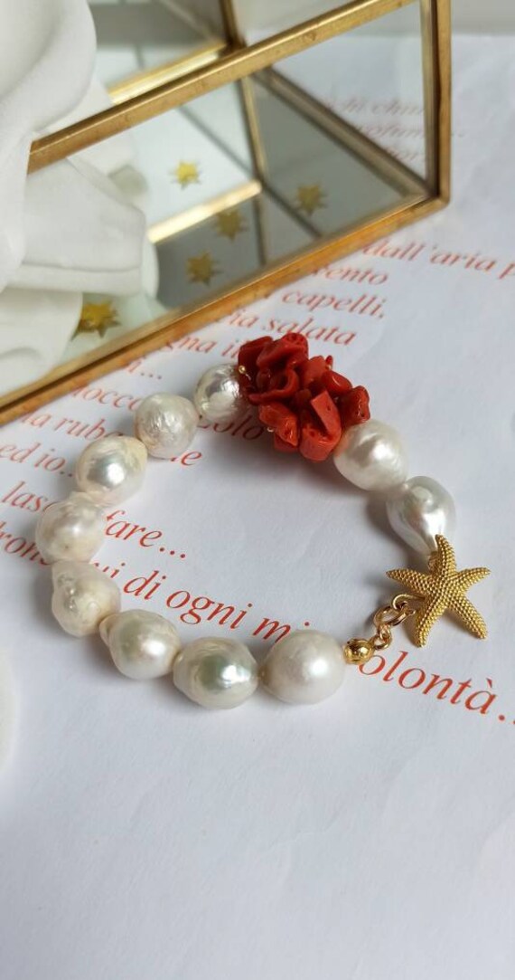 Bracciale con Quarzite Arancione e Perle Barocche d'Acqua Dolce