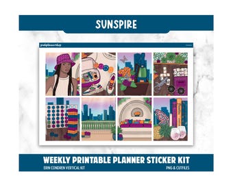 Printable Planner Stickers: Sunspire Weekly Kit, Erin Condren Vertical (PNG, Cut Files)