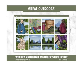 Outdoors Planner Stickers, Camping, Hiking (PNG, Cricut, Silhouette Cut Files)