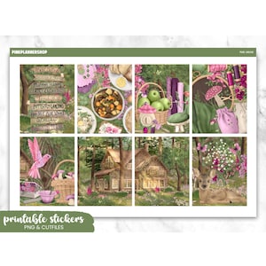 Printable Planner Stickers, Pixie Grove Colorful, Erin Condren, Sticker Sheets, Vertical Stickers, Cut Files, Cricut PNG, Spring Stickers
