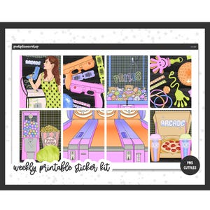 Afdrukbare plannerstickers, arcade, Erin Condren, stickervellen, verticale stickers, gesneden bestanden, Cricut png, gamestickers