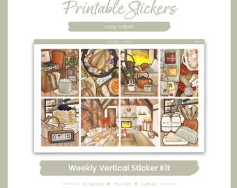 Fall Planner Stickers, Cozy Cabin Weekly Kit, Erin Condren, Thanksgiving Theme (PNG, Cut Files)