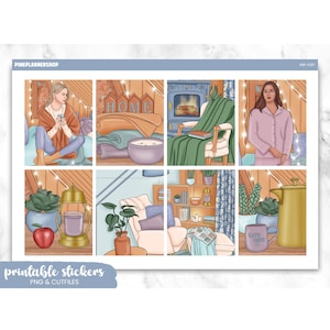 Stay Cozy Planner Stickers: Erin Condren Vertical Layout, Cricut PNG Cut Files (Digital Download)