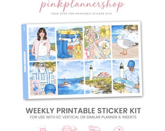 Beach Planner Stickers, Lake Side Weekly Kit, Erin Condren, Vacay Theme (PNG, Cut Files)