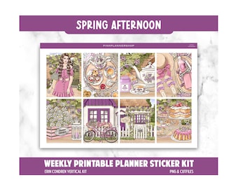 Floral Planner Stickers, Spring Afternoon Weekly Kit, Erin Condren, Spring Theme (PNG, Cut Files)