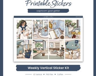 Birthday Planner Stickers, Capricorn Goal Getter Weekly Kit, Erin Condren, Zodiac Theme (PNG, Cut Files)