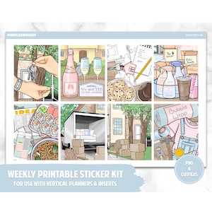 Printable Planner Stickers, Weekly Sticker Kit, Home Sweet Home, Erin Condren Planner Stickers, Vertical Sticker Kit, Cut File, Cricut PNG