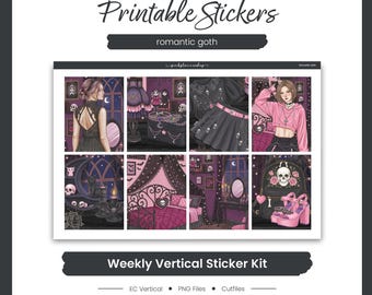 Halloween Planner Stickers, Romantic Goth  Weekly Kit, Erin Condren, Gothic Theme (PNG, Cut Files)