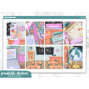 School Day Planner Stickers: Erin Condren Vertical Layout (PNG, Cut Files) Digital Download