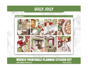 Holly Jolly Planner Stickers: Erin Condren Vertikal Layout (PNG, Klippfiler)