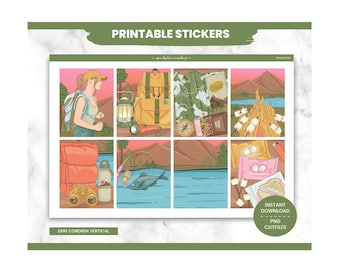 Vacation Planner Stickers, Camping Trip Weekly Kit, Erin Condren, Vacay Theme (PNG, Cut Files)