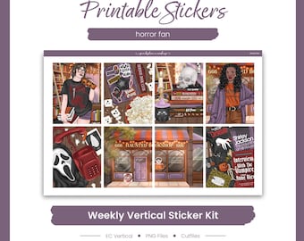 Halloween Planner Stickers, Horror Fan  Weekly Kit, Erin Condren, Spooky Theme (PNG, Cut Files)