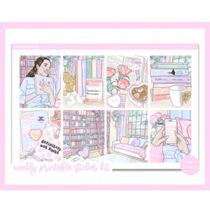 Adesivi stampabili per planner, ventaglio romantico, Erin Condren, fogli di adesivi, adesivi verticali, file di taglio, PNG Cricut, adesivi per la lettura
