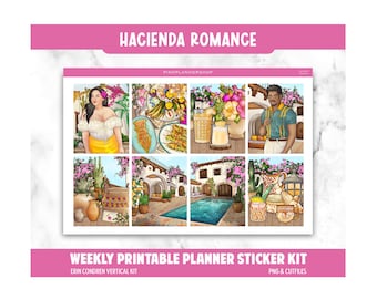 Summer Planner Stickers, Hacienda Romance Weekly Kit, Erin Condren, Vacay Theme (PNG, Cut Files)