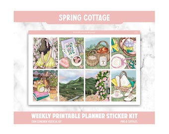 Floral Planner Stickers, Spring Cottage Weekly Kit, Erin Condren, Garden Theme (PNG, Cut Files)
